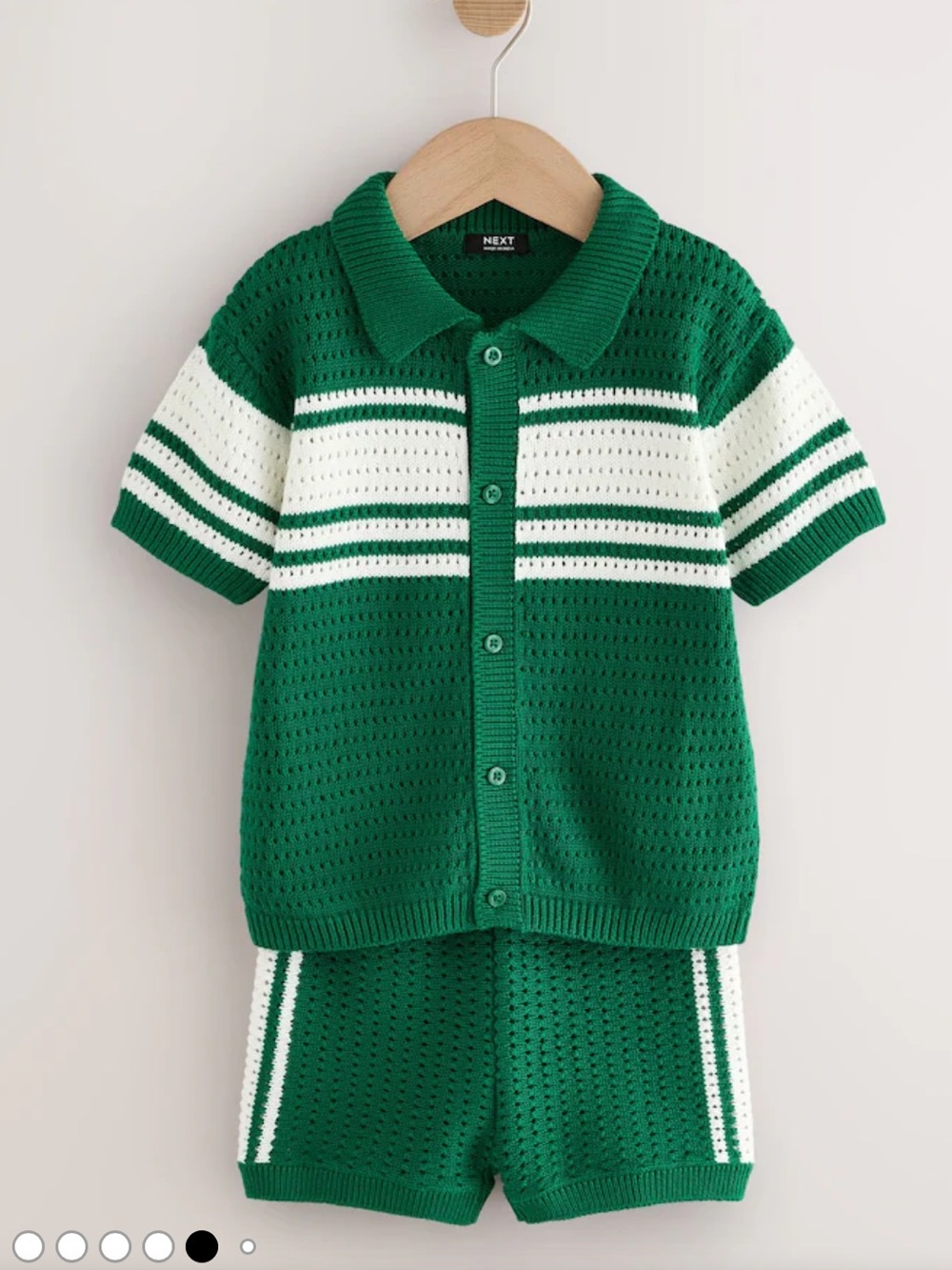 next Green & White Knit Button-Front Polo Set